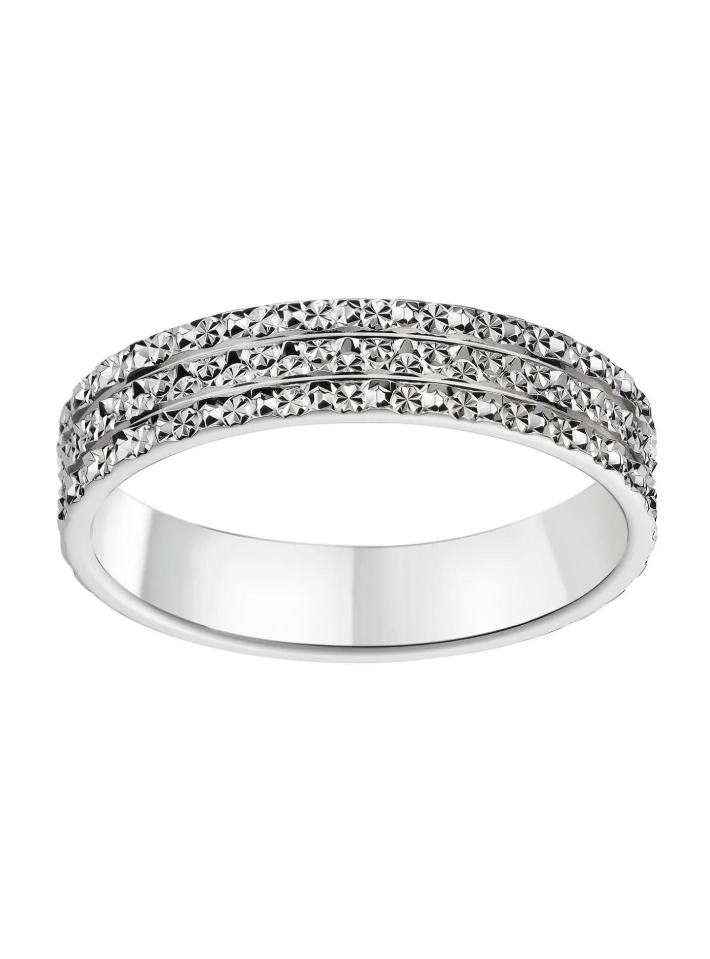 Alliance Brillaxis trois rangs ciselés or 9 carats