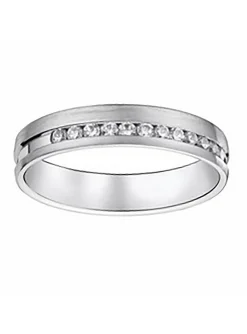 Alliance or blanc 9 carats brossée diamants