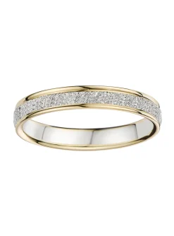 Alliance plate bicolore effet diamanté or 9 carats