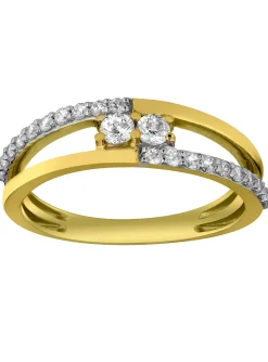 Bague ajourée deux rangs or bicolore empierré