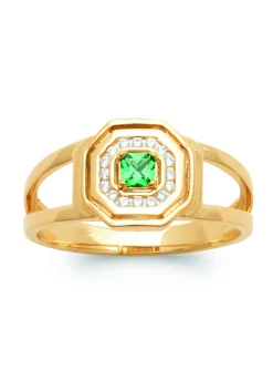 Bague Brillaxis en plaqué or et pierre verte