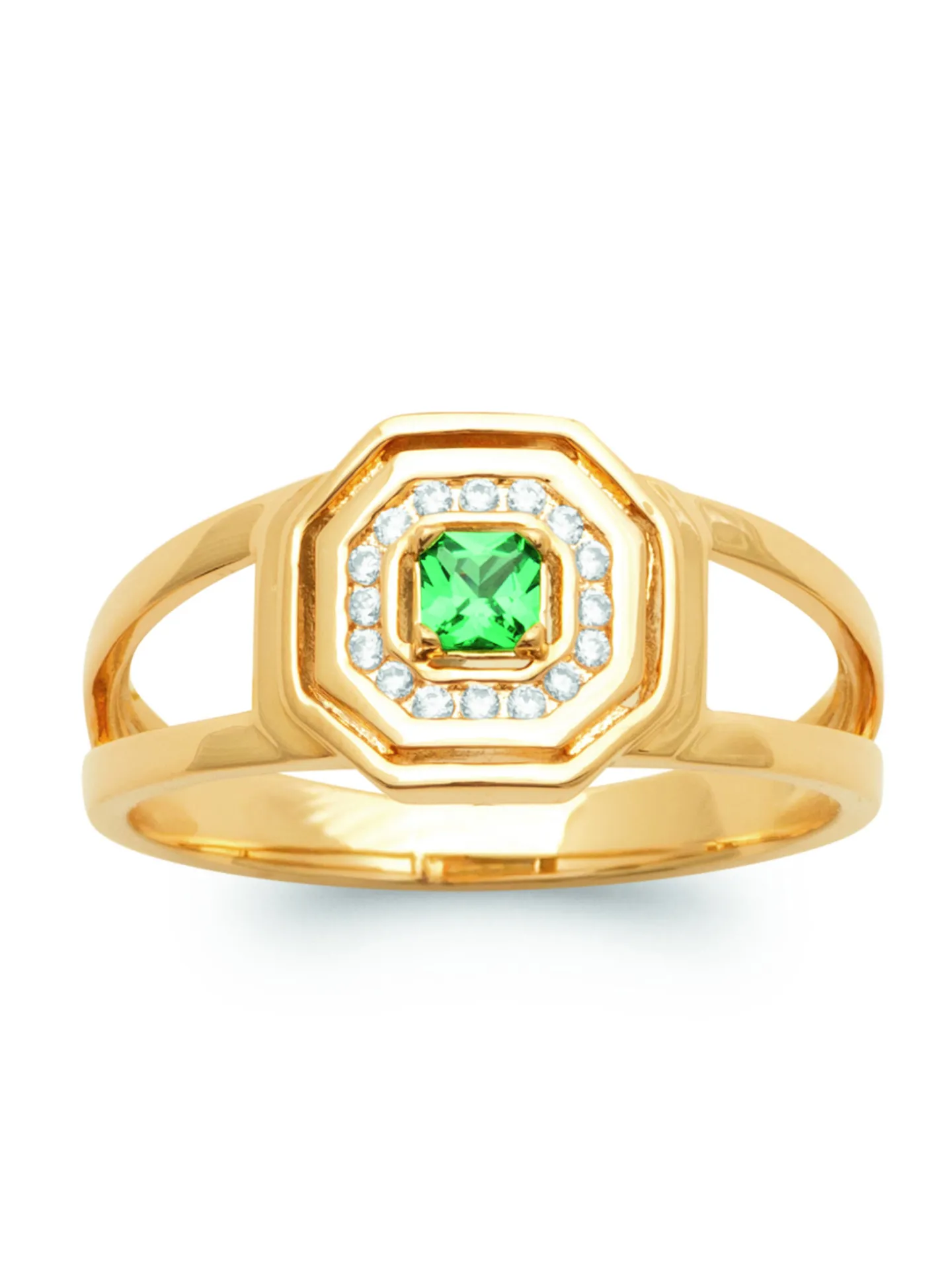 Bague Brillaxis en plaqué or et pierre verte