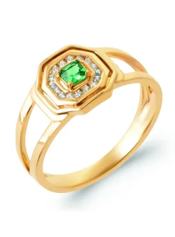 Bague Brillaxis en plaqué or et pierre verte