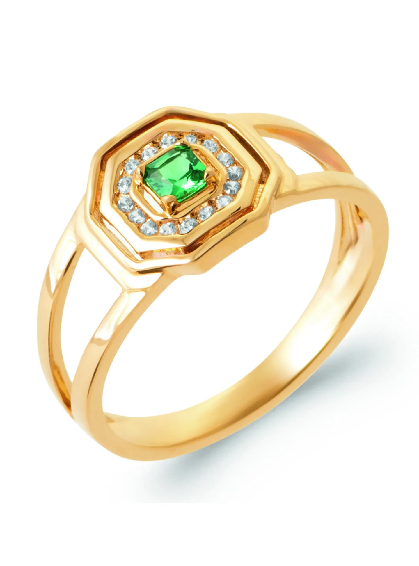 Bague Brillaxis en plaqué or et pierre verte