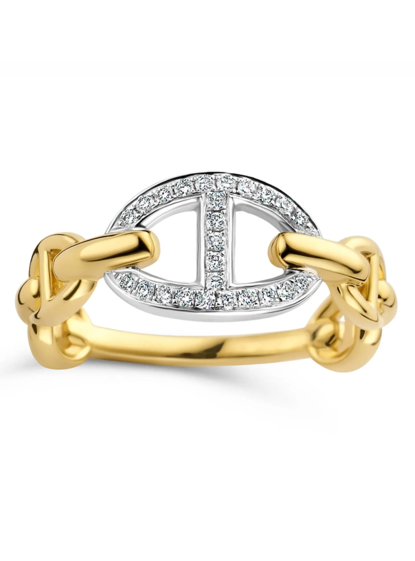 Bague Brillaxis motif maille marine or diamants
