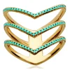 Bague Brillaxis motif V pierres bleues plaqué or
