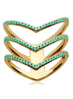 Bague Brillaxis motif V pierres bleues plaqué or