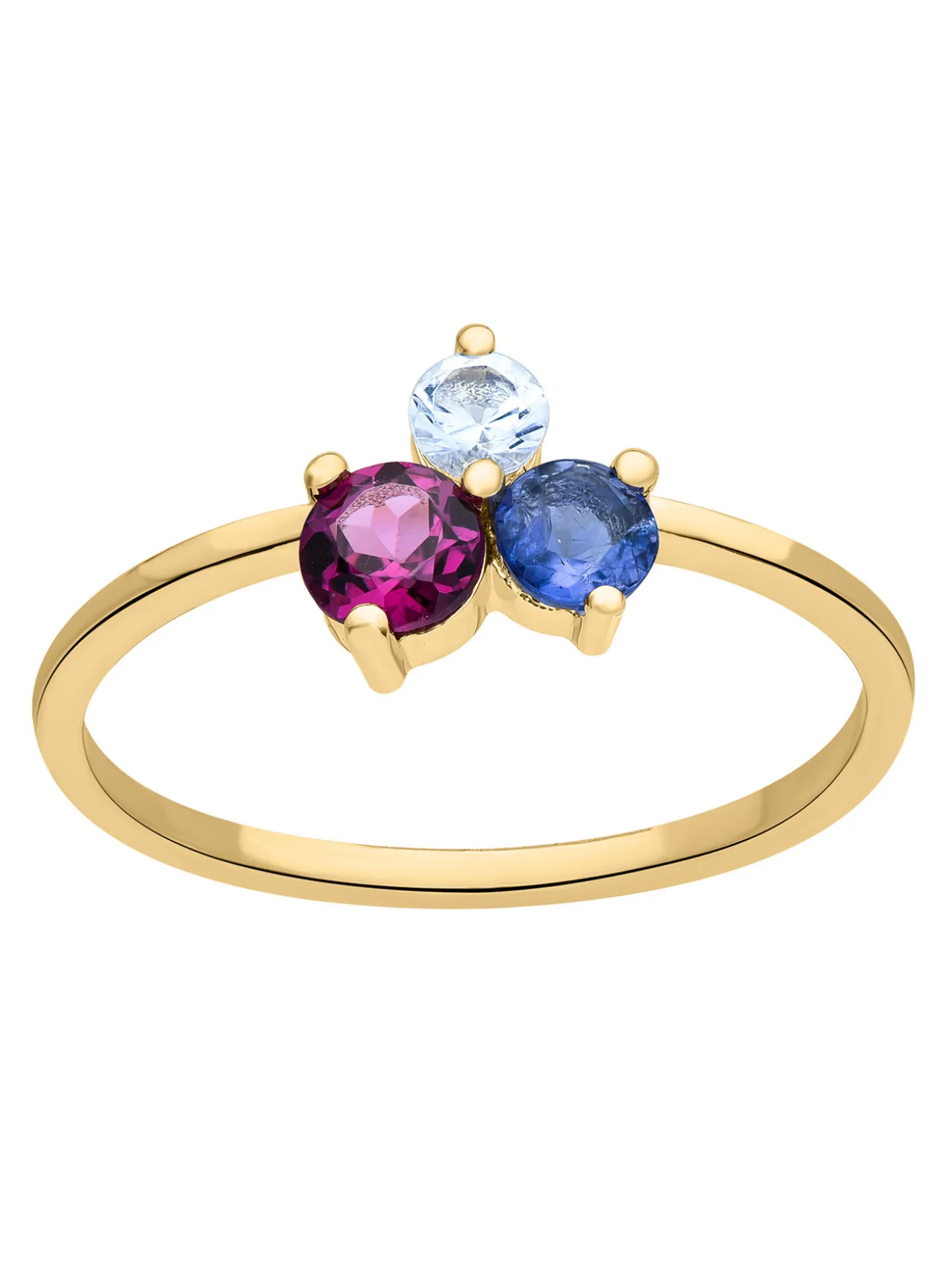 Bague Brillaxis or jaune iolite, rhodolite, topaze