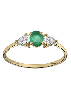 Bague Brillaxis or jaune 9 carats émeraude oxydes