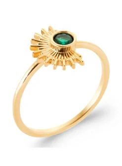 Bague Brillaxis Soleil plaqué or et oxyde vert