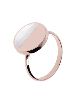 Bague Bronzallure disque demi-lune nacre blanche