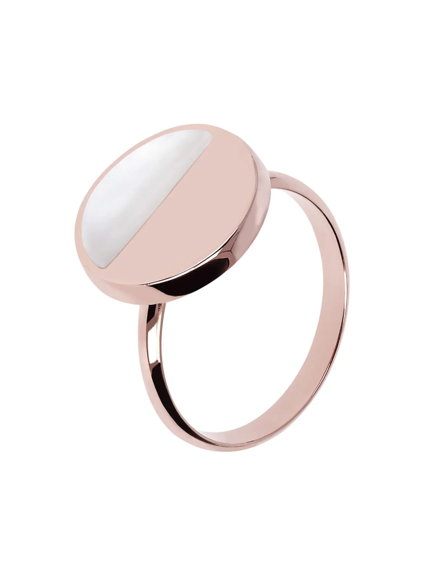 Bague Bronzallure disque demi-lune nacre blanche