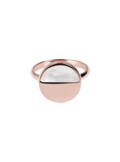 Bague Bronzallure disque demi-lune nacre blanche