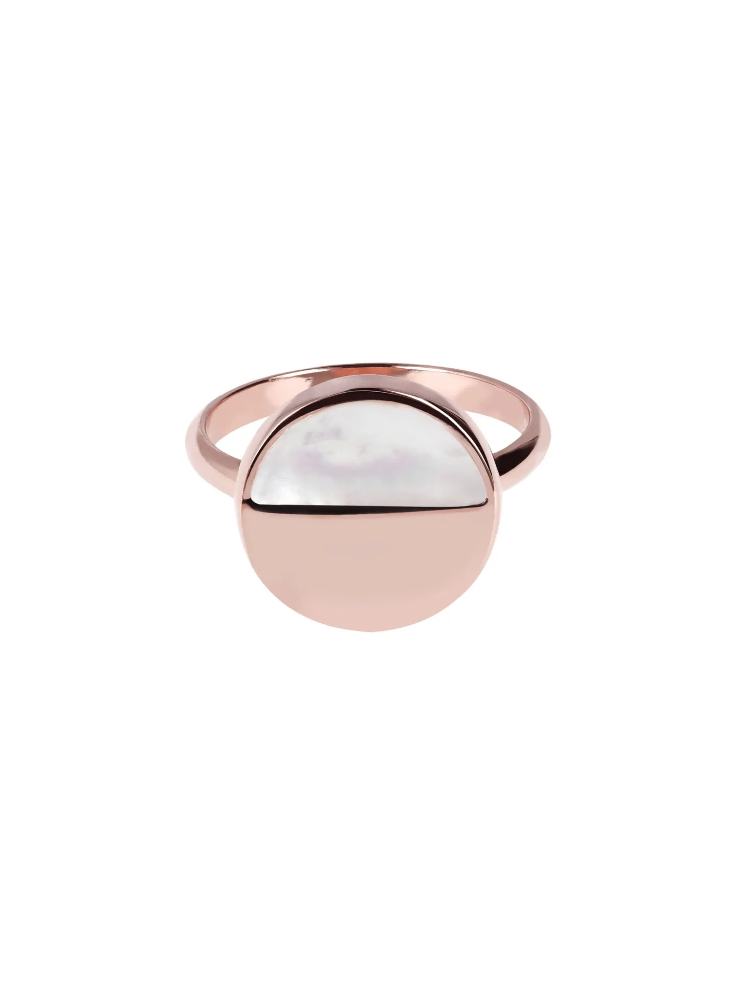 Bague Bronzallure disque demi-lune nacre blanche