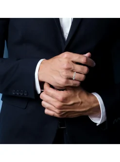 Bague homme en argent rhodié et double liseré noir