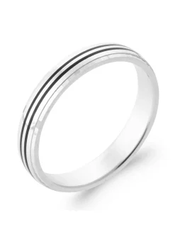 Bague homme en argent rhodié et double liseré noir