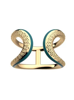 Bague large Les Cadettes dorée laque bleu canard