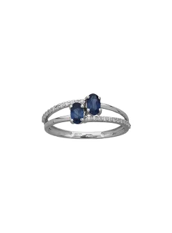 Bague motif croisé or 18 carats saphirs diamants