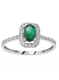 Bague or blanc 9 carats émeraude oxydes