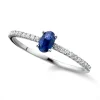 Bague or blanc saphir ovale griffes diamants