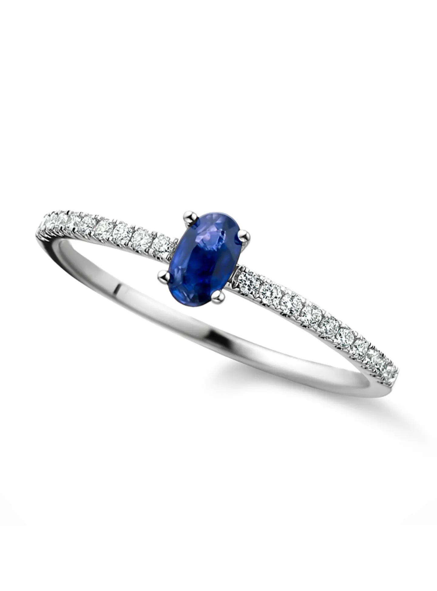 Bague or blanc saphir ovale griffes diamants