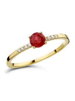 Bague or jaune rubis 4 griffes diamants