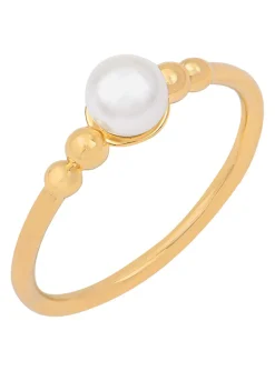 Bague Saunier plaqué or perle synthétique Opaline