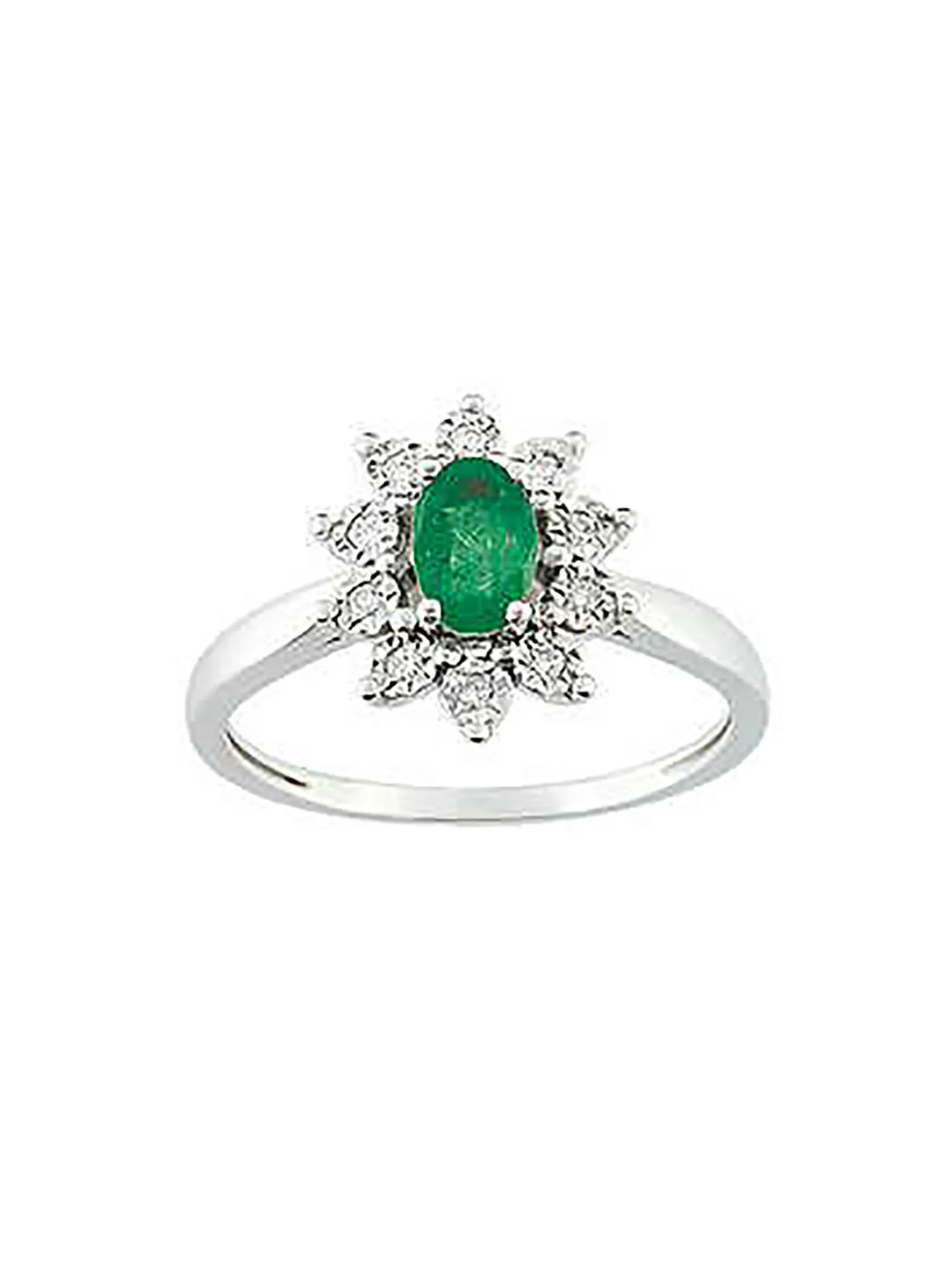 Bague style marguerite émeraude et diamants or blanc