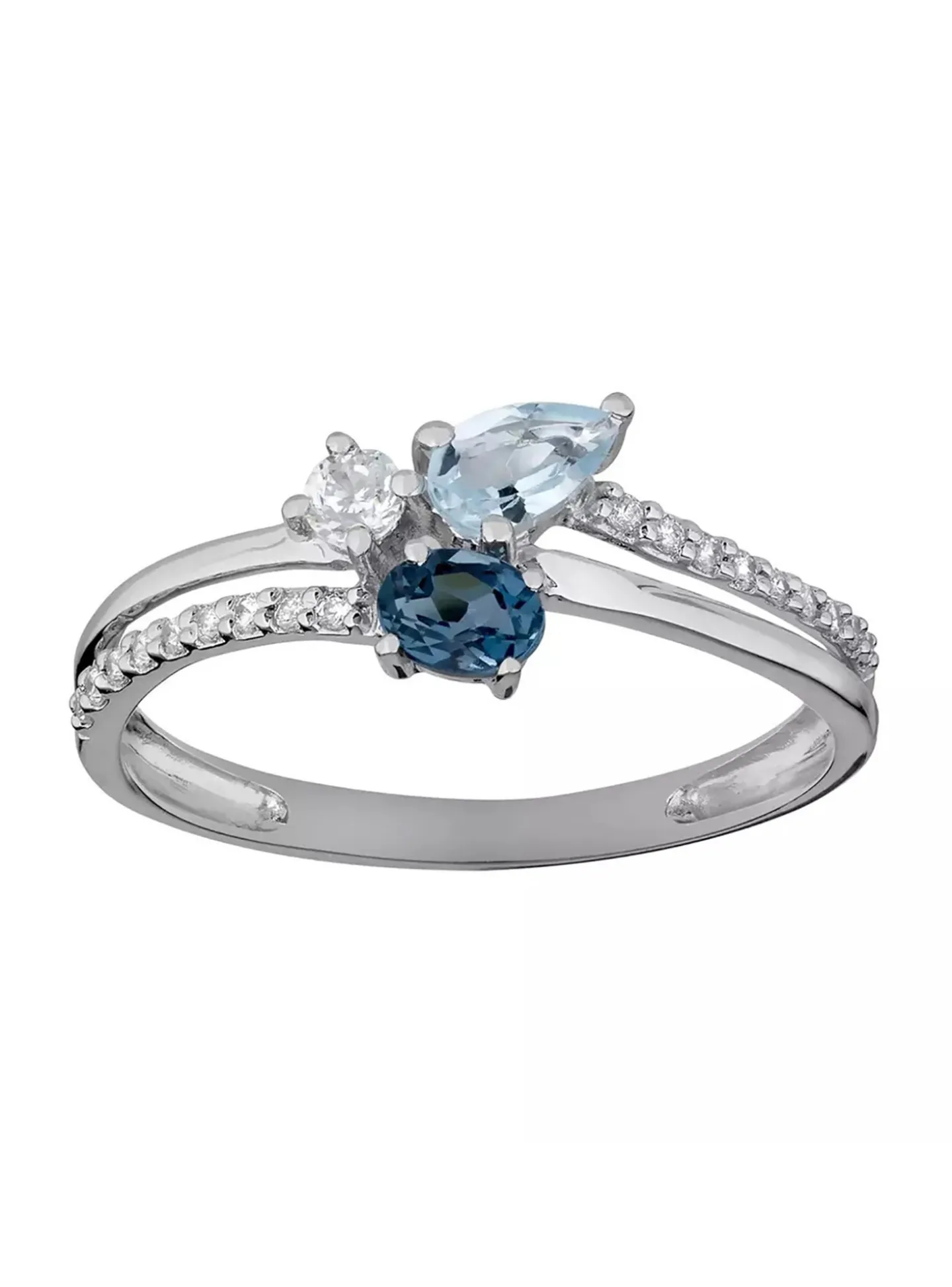 Bague topazes oxydes de zirconium or blanc 9 carats