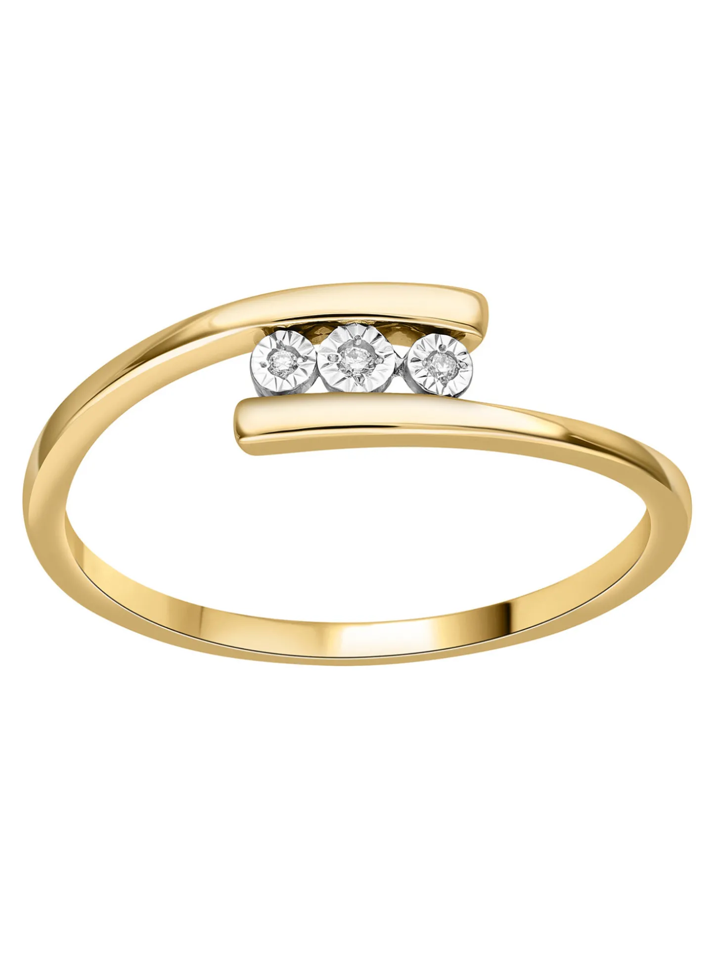 Bague trilogie diamants or jaune 9 carats