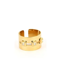 Bague Zag acier doré réglable_x005f_x000D_oxydes de zirconium