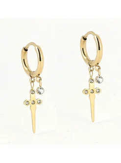 BOUCLE D OREILLE–Magdalena–ACIER DORE–zirconium–d12mm