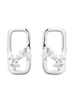 Boucles d'Oreilles Brillaxis Rectangulaires_x005f_x000D_Argent Rhodié avec Design Floral en Oxydes de Zirconium