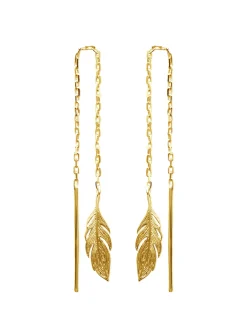 Boucles d'oreilles Brillaxis chaînes plumes dorées