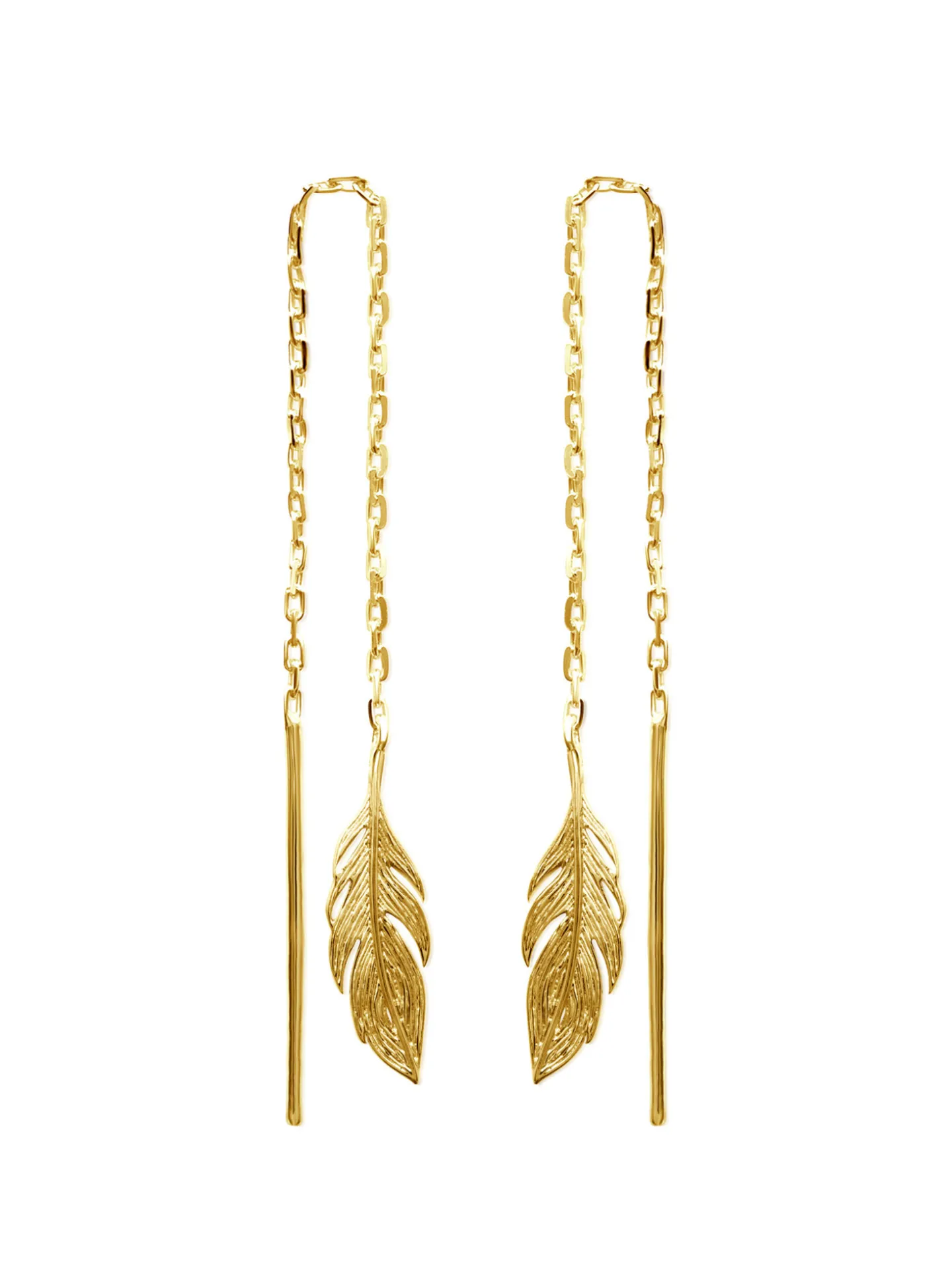 Boucles d'oreilles Brillaxis chaînes plumes dorées
