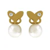 Boucles d'oreilles Brillaxis perle papillon or jaune