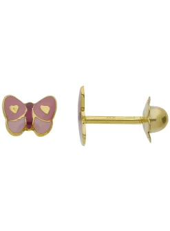 Boucles d'oreilles Brillaxis papillon rose or