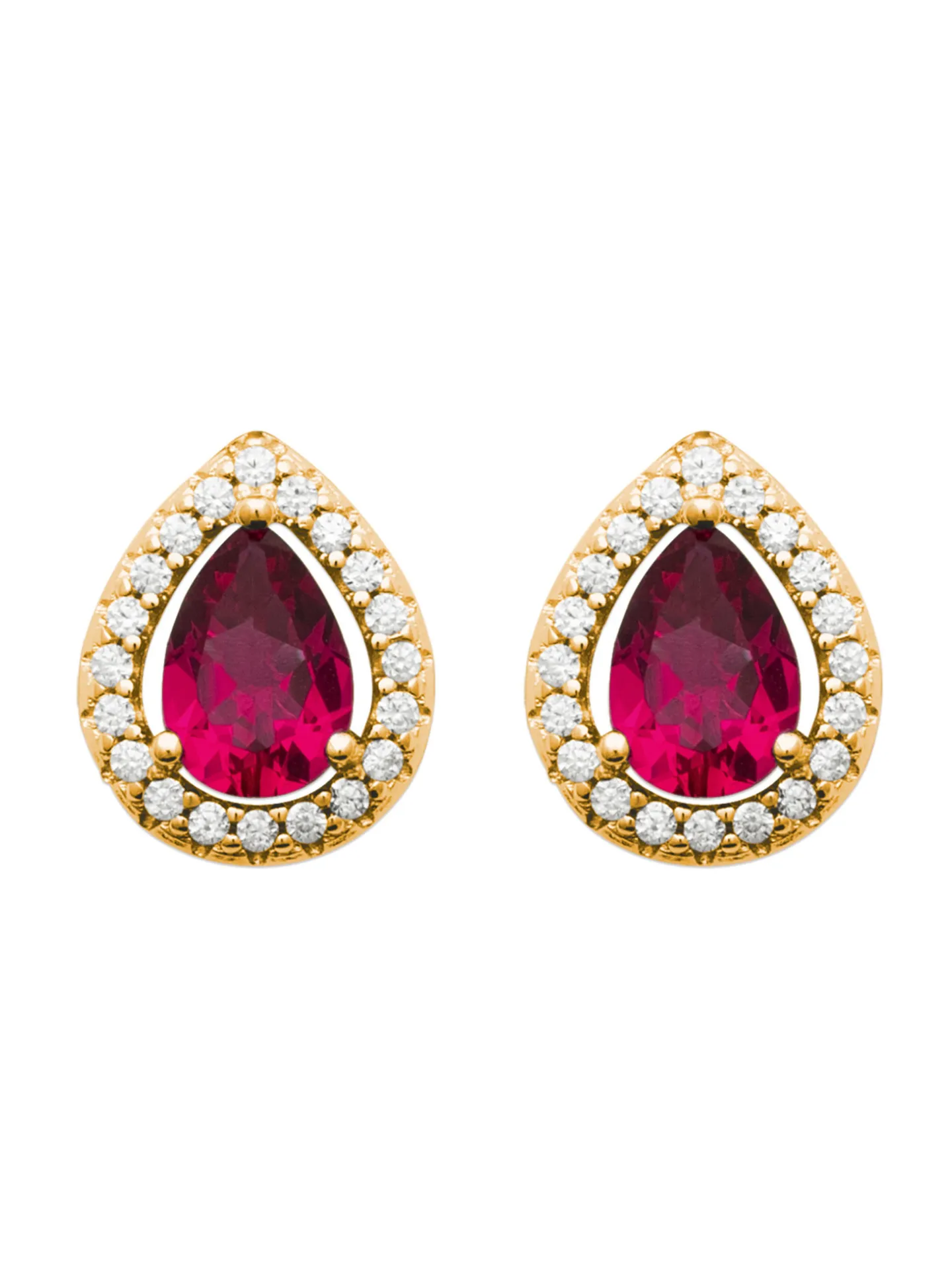 Boucles d'oreilles Brillaxis goutte rouge plaqué or