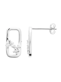 Boucles d'Oreilles Brillaxis Rectangulaires_x005f_x000D_Argent Rhodié avec Design Floral en Oxydes de Zirconium