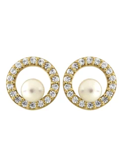 Boucles d'oreilles cercle or perle de curture oxydes
