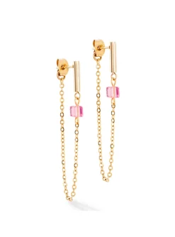 Boucles d'oreilles Coeur de Lion Mini Cube et chaîne_x005f_x000D_dorées et roses