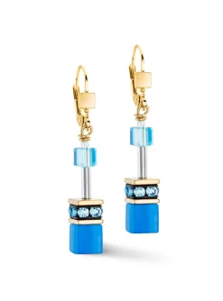 Boucles d'oreilles Coeur de Lion Geocube IconicMono dorées et turquoises