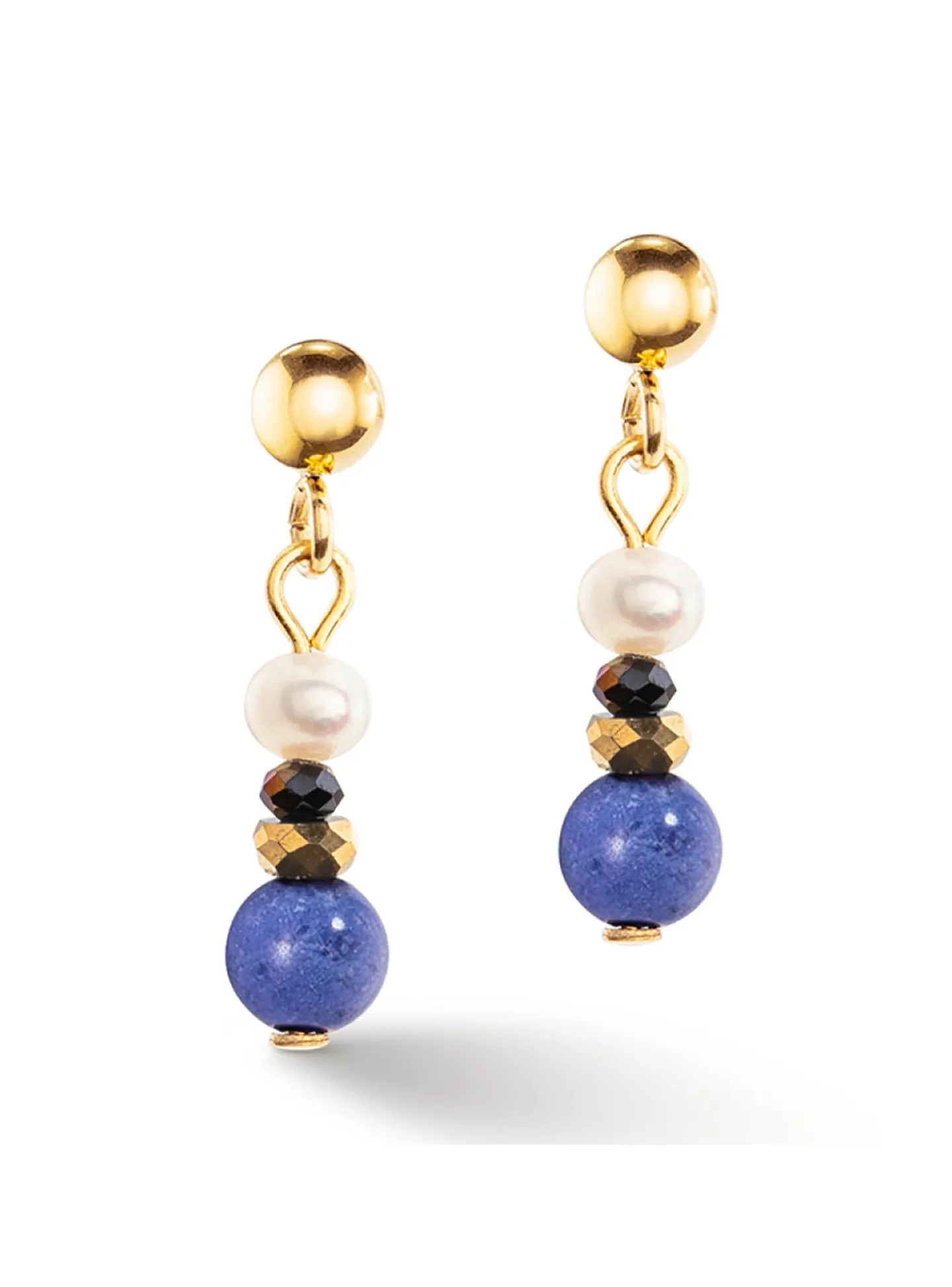 Boucles d'oreilles Coeur de lion Flow Perles_x005f_x000D_d’eau douce et sodalite or