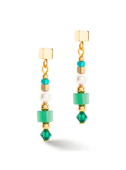 Boucles d'oreilles Coeur de lion Square Stripes_x005f_x000D_dorées et vertes