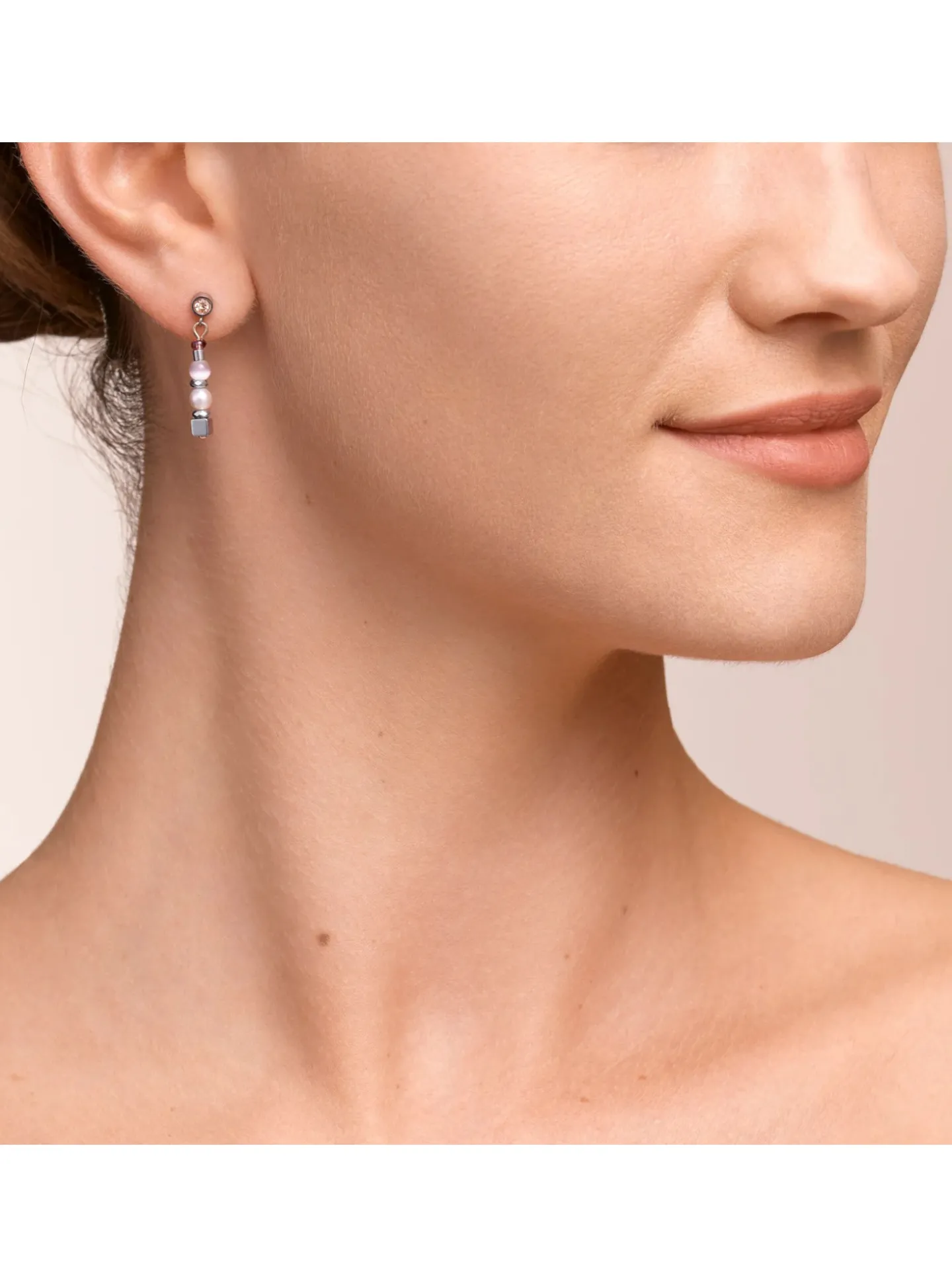 Boucles d'oreilles Coeur de Lion lilas beige