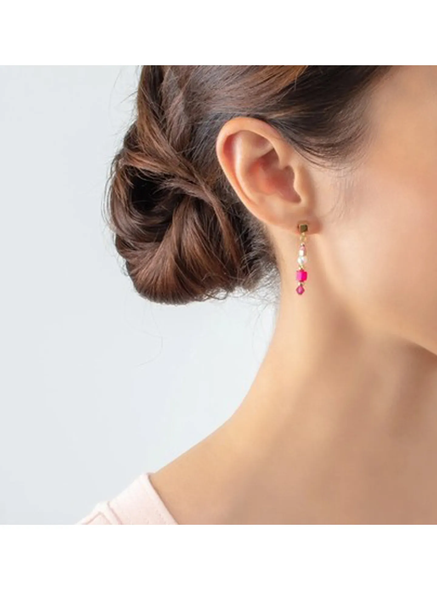 Boucles d'oreilles Coeur de lion Square Stripes_x005f_x000D_dorées et magenta