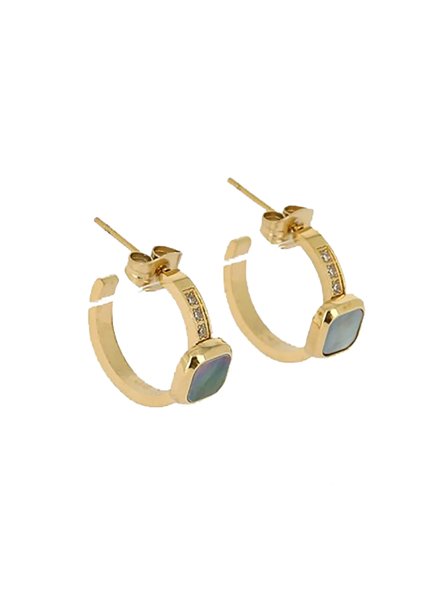 Boucles d'oreilles créoles Zag Bijoux acier doré car_x005f_x000D_ré nacre grise