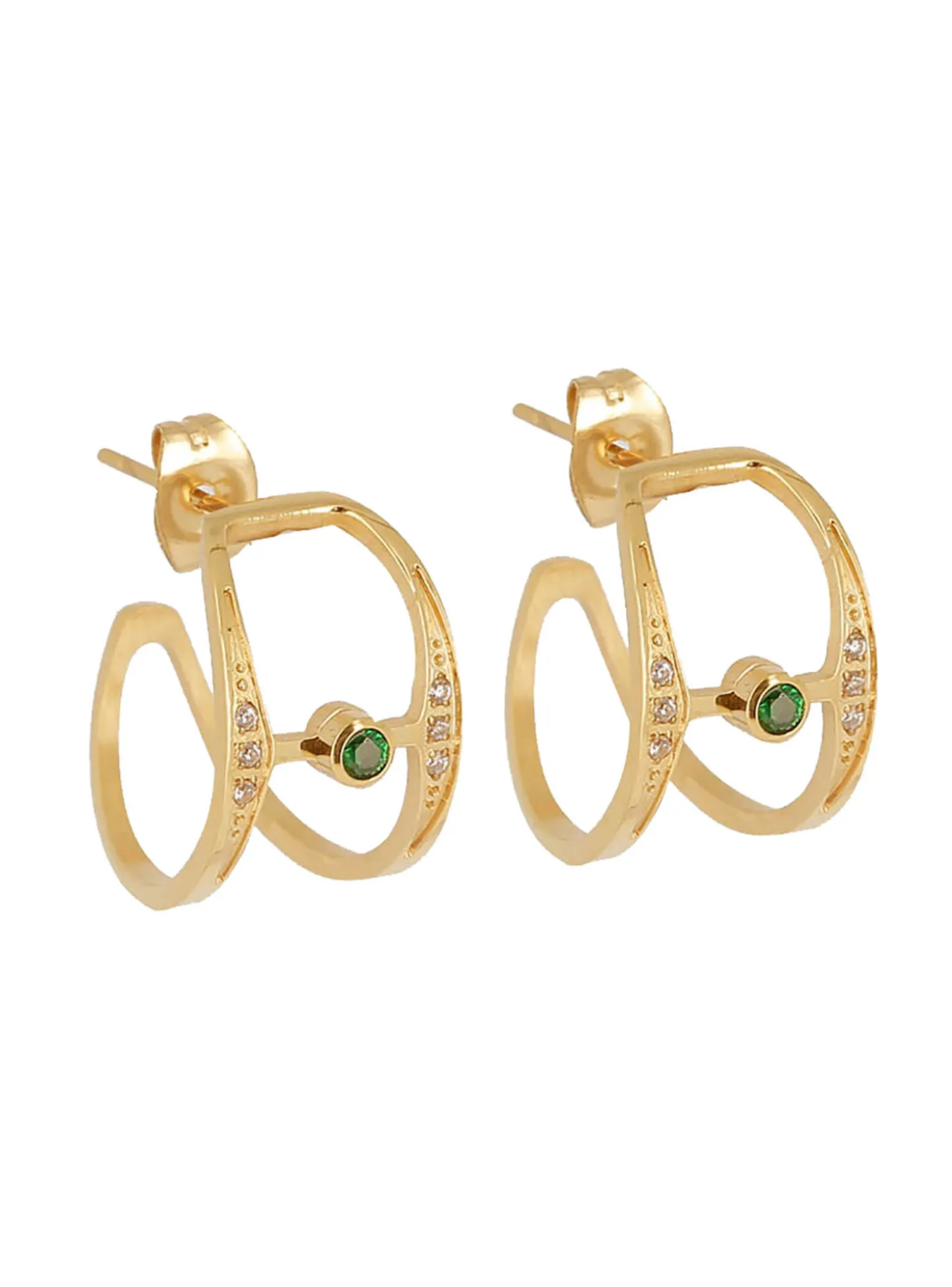 Boucles d'oreilles créoles Zag Bijoux double tige ac_x005f_x000D_ier doré oxyde vert