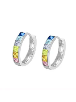 Boucles d'oreilles créoles Lotus Silver_x005f_x000D_pierres multicolores
