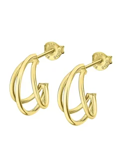 Boucles d'oreilles créoles Lotus Silver triple dorée